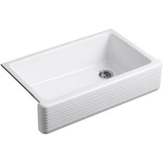 KOHLER Whitehaven Farmhouse Apron Front Self-Trimming Cast Iron 36 in. Single Bowl Kitchen Sink in W | The Home Depot