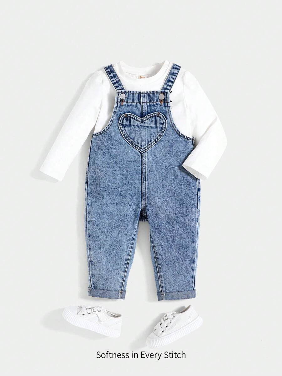 Cozy Pixies Baby Girls Fall Clothes Ruffle Trim Square Neck Bow Front Denim Overall Jumpsuit With... | SHEIN