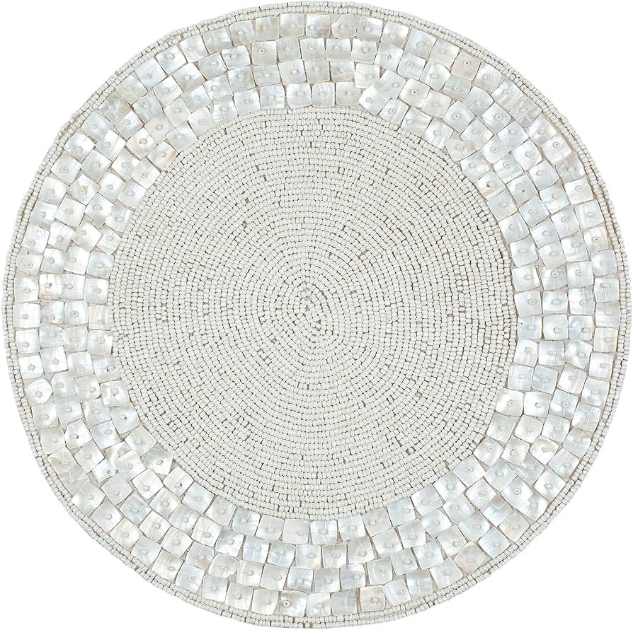 Farmhouse Beaded Placemats for Dining Table- 14 inch Dia Off White, Beaded Placemats Round for Ga... | Amazon (US)