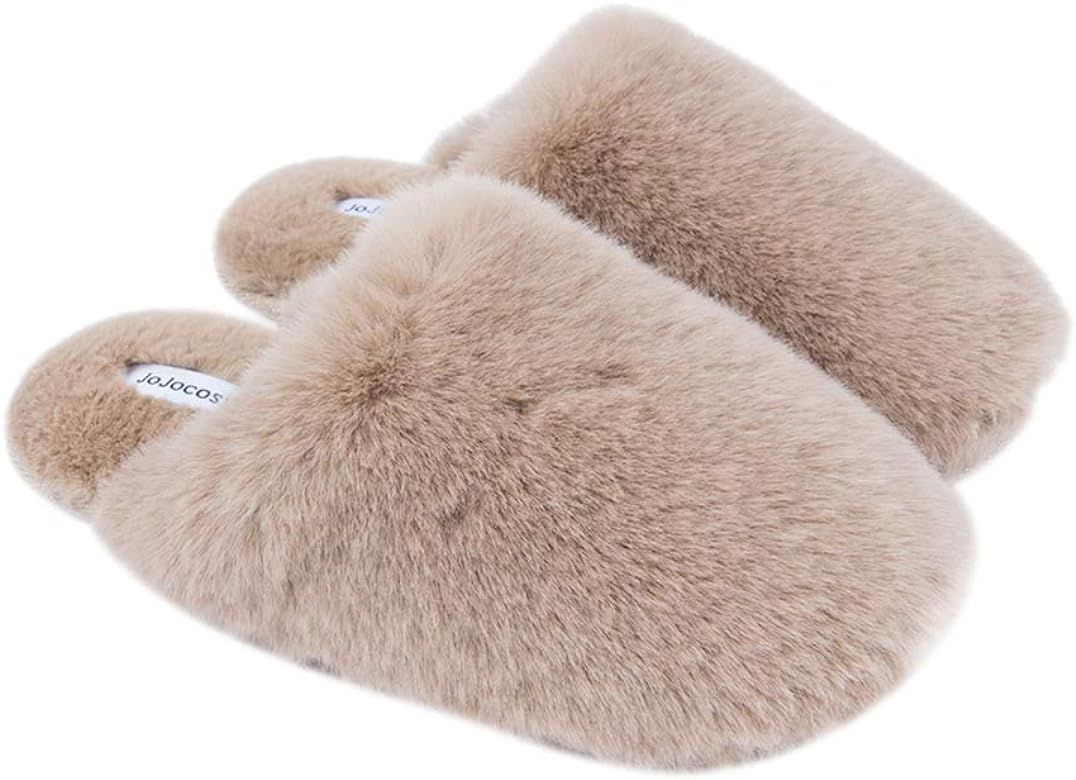 JOJOCOSY Densely Long-haired Lady’s Comfy Fuzzy Memory Foam Scuff Women’s Warm Plush Closed-Toe Comf | Amazon (US)