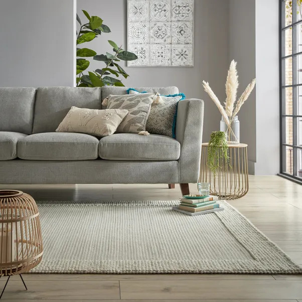 Pebble Wool Border Rug | Dunelm