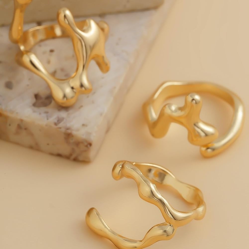Gold Silver Liquid Stackable Rings Set Chunky Waterdrop Stacking Knuckle Finger Rings Lava Punk H... | Amazon (US)