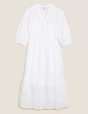 Pure Cotton Broderie V-Neck Midaxi Dress | Autograph | M&S | Marks & Spencer (UK)