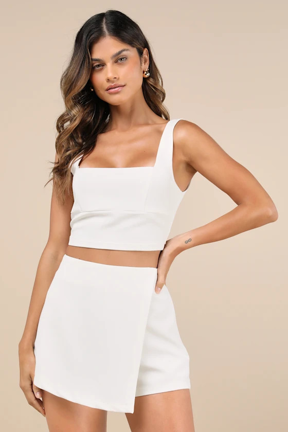 Exceptionally Styled Ivory Lace-Up Two-Piece Skort Romper | Lulus