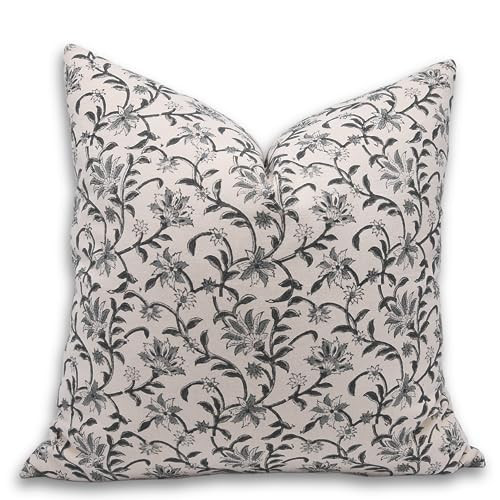 Fabritual Block Print Duck Canvas Cotton 20X20 Throw Pillowcase Cushion Cover, Outdoor, Decorative Handmade for Sofa and Couch, Fall Decoration, Floral Printed Boho, Home Decor, Aradhana, Grey | Amazon (US)