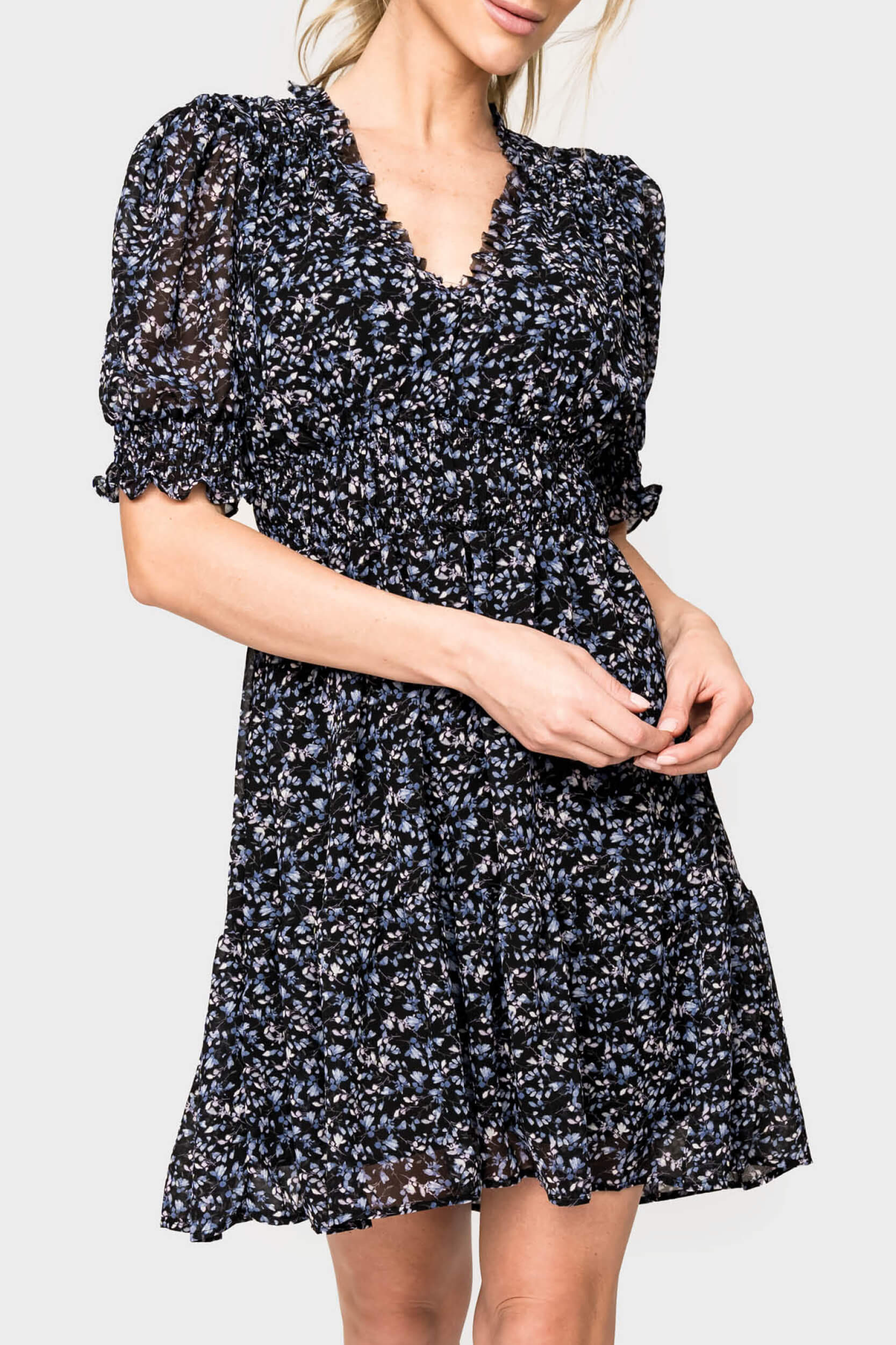 Everybody V-Neck Ruffle Detail Dress | Gibson