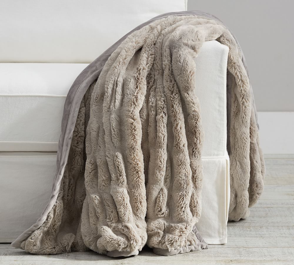 Faux Fur Ruched Throws | Pottery Barn (US)