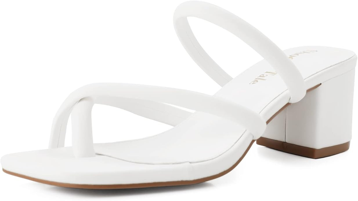Shoe'N Tale Strappy Heels For Women Low Chunky Block Heel Heeled Sandals Square Open Toe Slip On ... | Amazon (US)