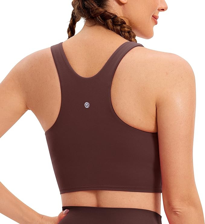 CRZ YOGA Butterluxe Womens Racerback High Neck Longline Sports Bra - Padded Workout Crop Tank Top... | Amazon (US)