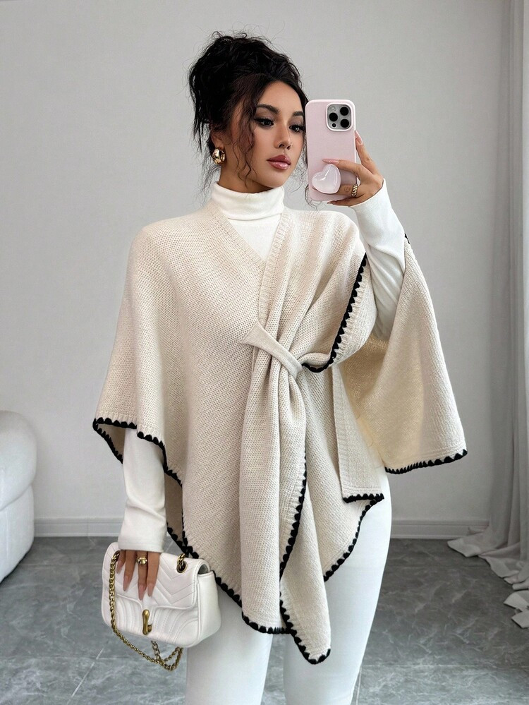 Elenzga Women's New Autumn/Winter Single Piece Fashion Shawl Collar Slit Cape Lightweight Luxury ... | SHEIN