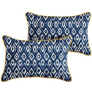 SORRA HOME Indigo Graphic with Butter Yellow Rectangular Outdoor Corded Lumbar Pillows (2-Pack) H... | The Home Depot