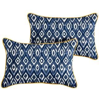 SORRA HOME Indigo Graphic with Butter Yellow Rectangular Outdoor Corded Lumbar Pillows (2-Pack) H... | The Home Depot