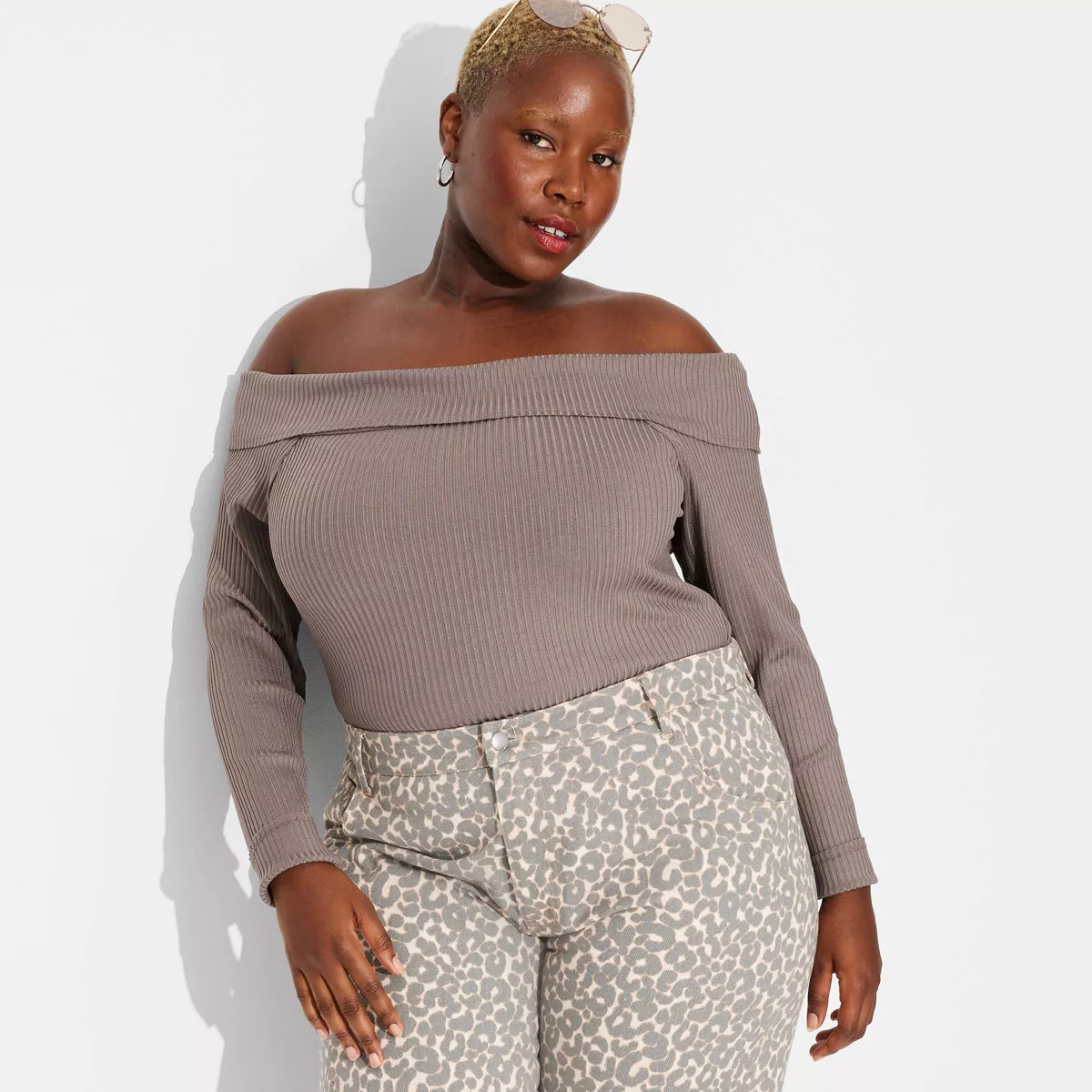 Women's Long Sleeve Ribbed Off the Shoulder Shirt - Wild Fable™ | Target