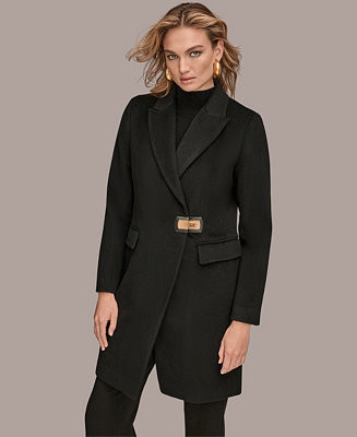 Donna Karan New York Women's Buttoned Notch Collared Coat - Macy's | Macy's