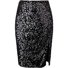 VIJIV Women's Sequin Skirt Midi High Waist Elegant Stretchy Sparkle Side Slit Pencil Skirt Party ... | Amazon (US)