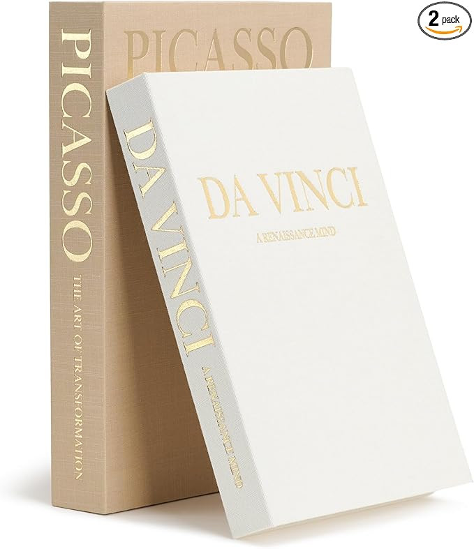 Decorative Storage Books Set (2) – Premium Linen Coffee Table Decor – Neutral Taupe & Beige ... | Amazon (US)