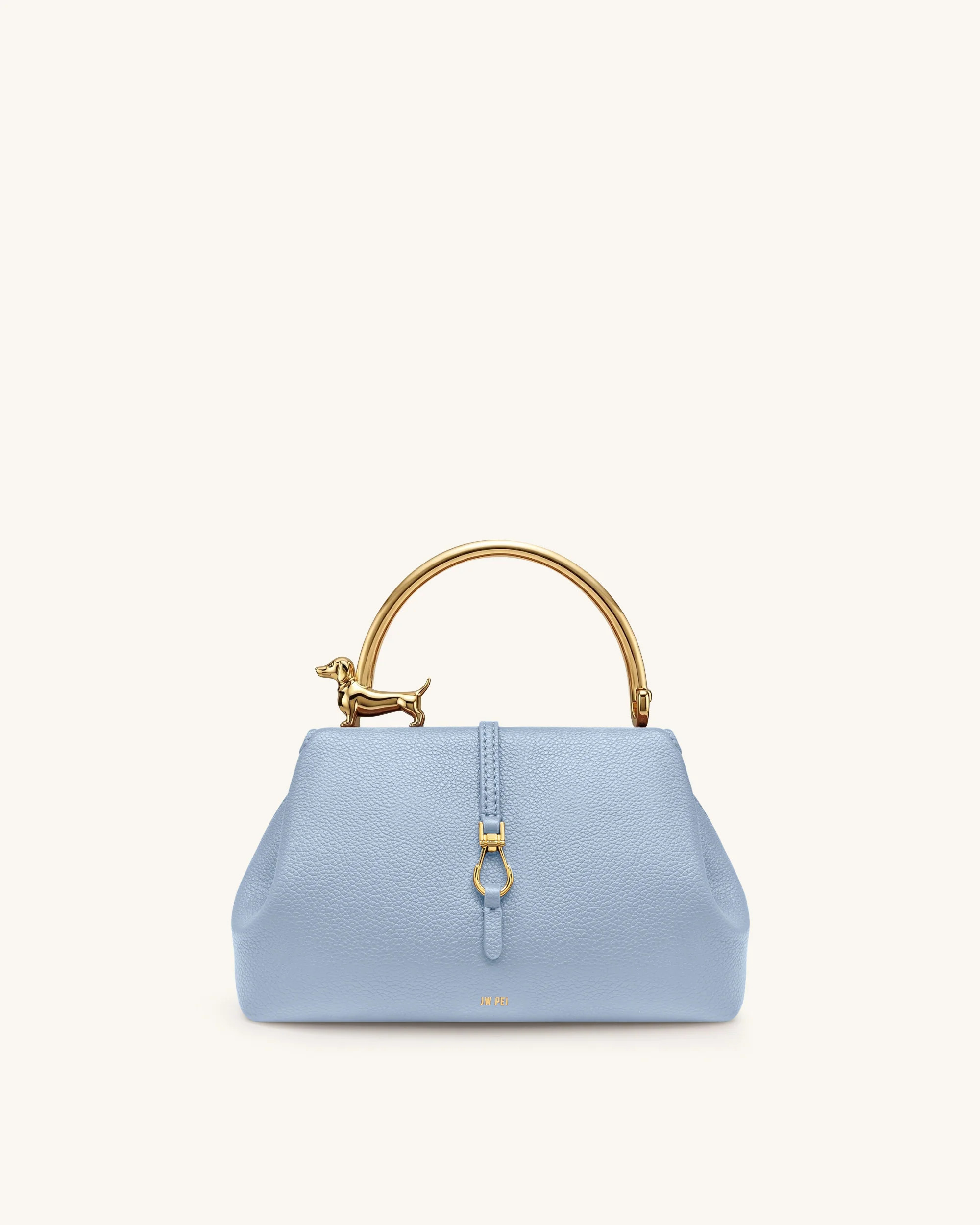 Bruna Dachshund Metal Handle Top Handle Bag - Light Blue | JW PEI US