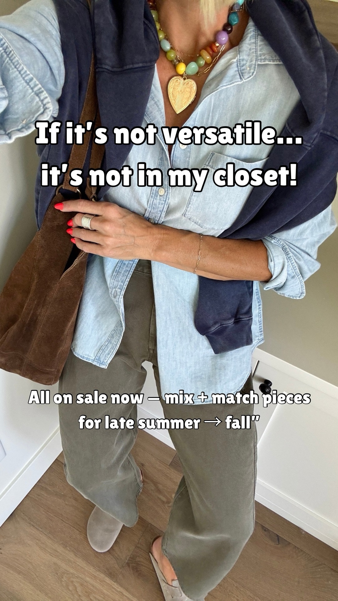 🚨All on sale now! 40% off 
This is the time to grab those mix + match, casual-but-polished, comfy late summer → early fall staples you’ll wear on repeat.
*look for less Birk clogs on SALE for $20👏🏽

Sizing: 
Denim shirt - I sized up to a large for a looser fit 
Pants: fit tts, but definitely a looser fit
Pullover sweatshirt: fits tts, or size up for a more oversized fit 
Target clogs - fit tts#LTKautumn

#LTKSeasonal #LTKOver40