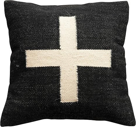 Creative Co-Op Wool Blend Swiss Cross, Black & Cream Color Pillow, 1 Count (Pack of 1) | Amazon (US)