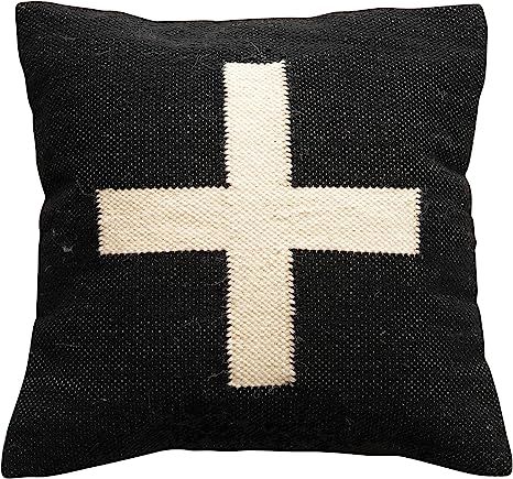 Creative Co-Op Wool Blend Swiss Cross, Black & Cream Color Pillow, 1 Count (Pack of 1) | Amazon (US)