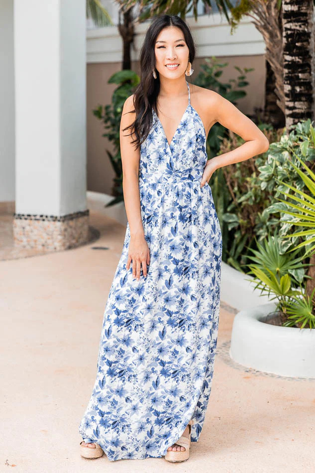 Seize Your Love Blue Floral Maxi Dress FINAL SALE | Pink Lily