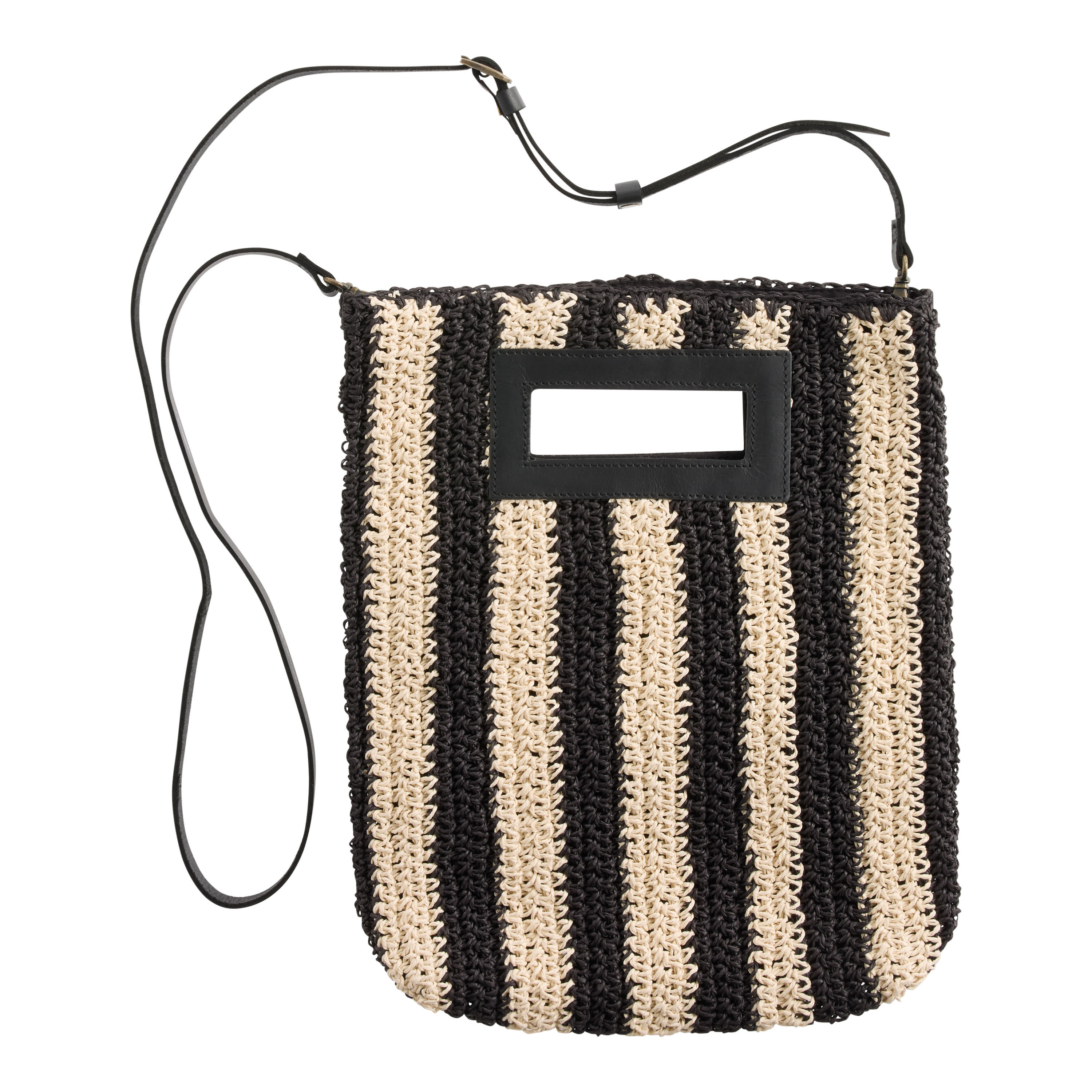 Black And Ivory Raffia Stripe Crossbody Bag | World Market