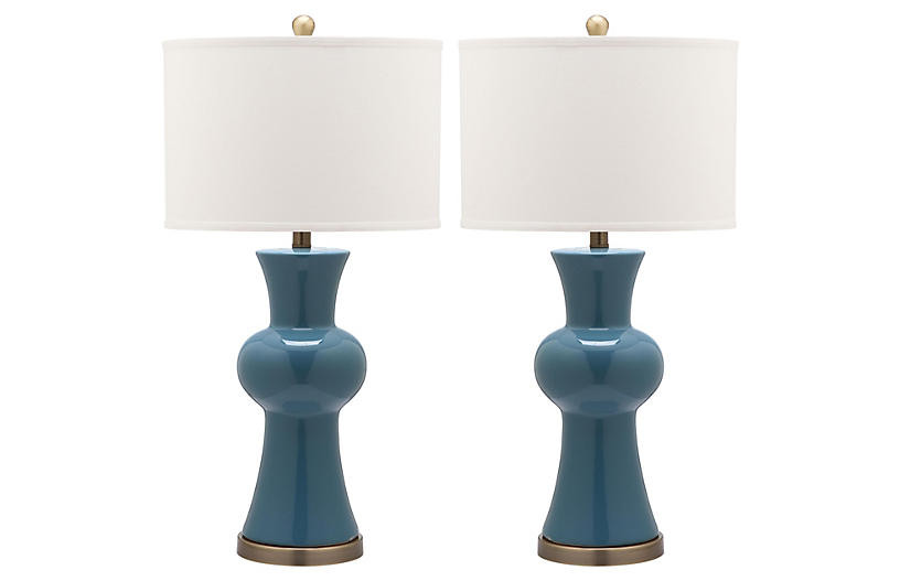 S/2 Nina Column Table Lamps, Blue | One Kings Lane