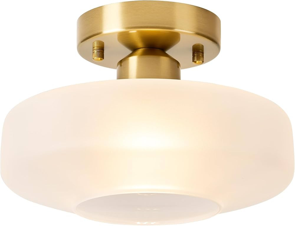 Flush Mount Light with Frosted Glass Shade, Brass Gold Finish Ceiling Light Fixture for Kitchen, ... | Amazon (US)