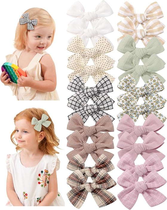 doboi 20PCS Baby Girls Linen Hair Bows Clips Fully Lined Hair Barrettes Accessories for Babies In... | Amazon (US)