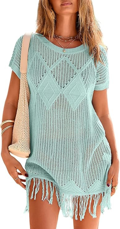 Dokotoo Swimsuit Cover Up for Women 2026 Crochet Bathing Suit Coverups Hollow Out Knit Tassel Bea... | Amazon (US)