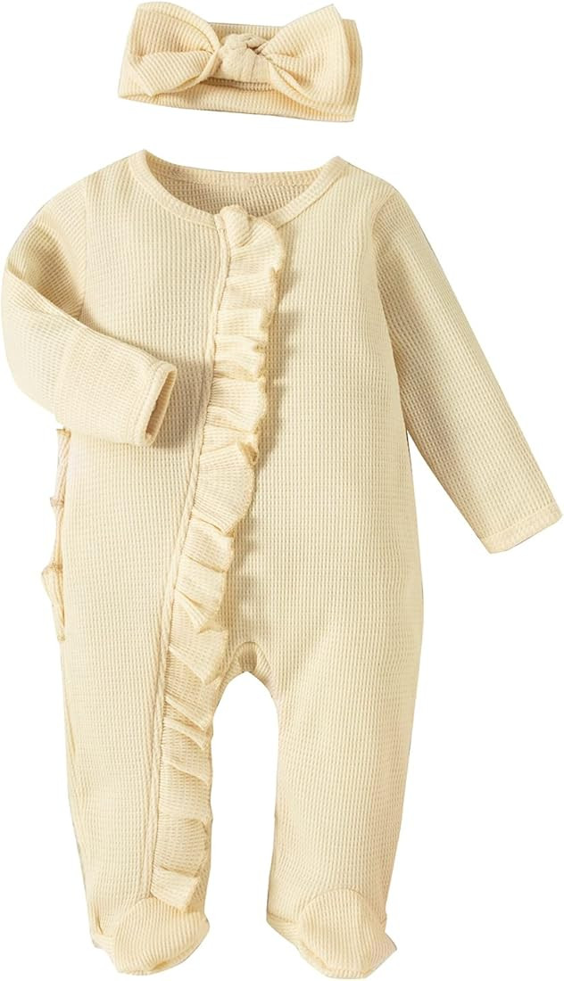 YINGISFITM Baby 3 6 Months Girl Clothes Newborn Onesie Ruffle Long Sleeve Ribbed Romper Jumpsuit ... | Amazon (US)