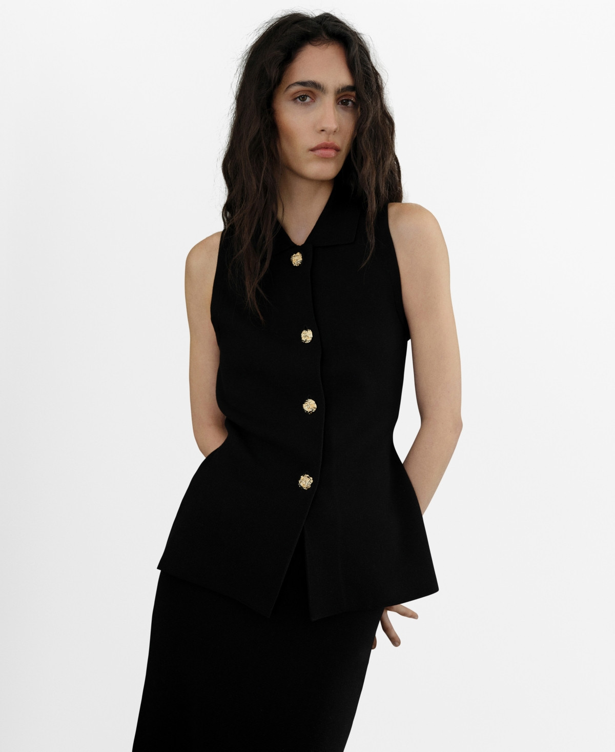 Mango Women's Jewel Buttoned Knitted Vest Jacket - Black | Macy's