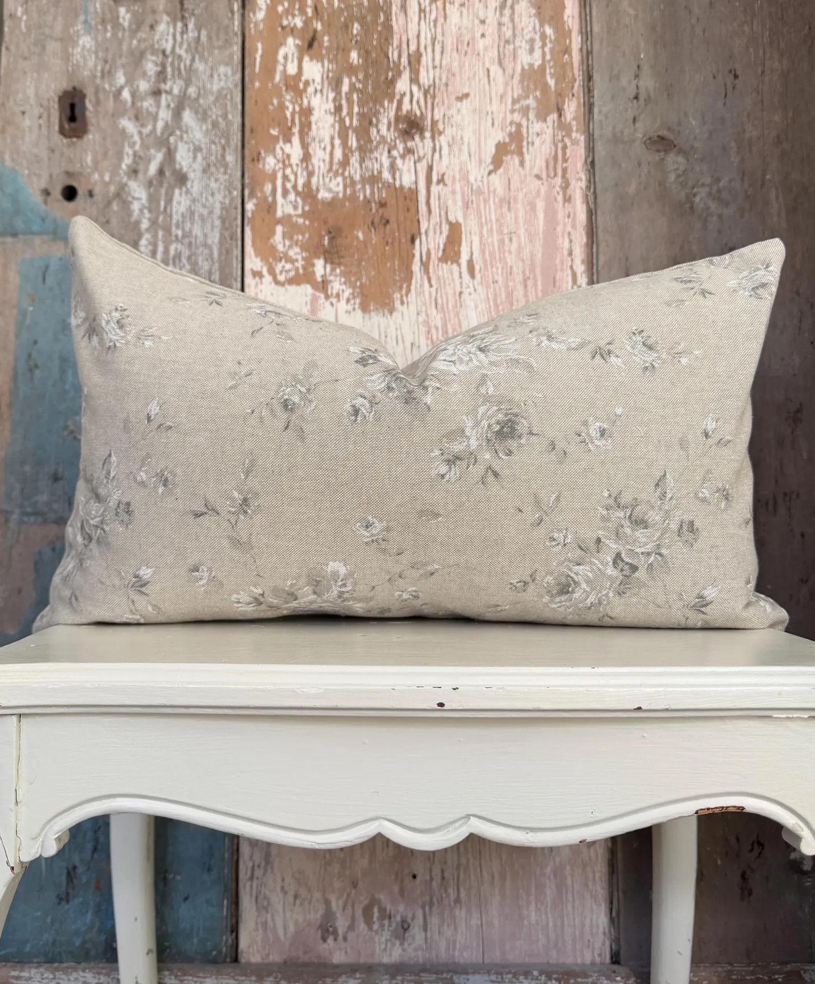 Beige, White and Grey Linen Lumbar Pillow Cover, Shabby French Country Decor, Cottage Chic, Moder... | Etsy (US)