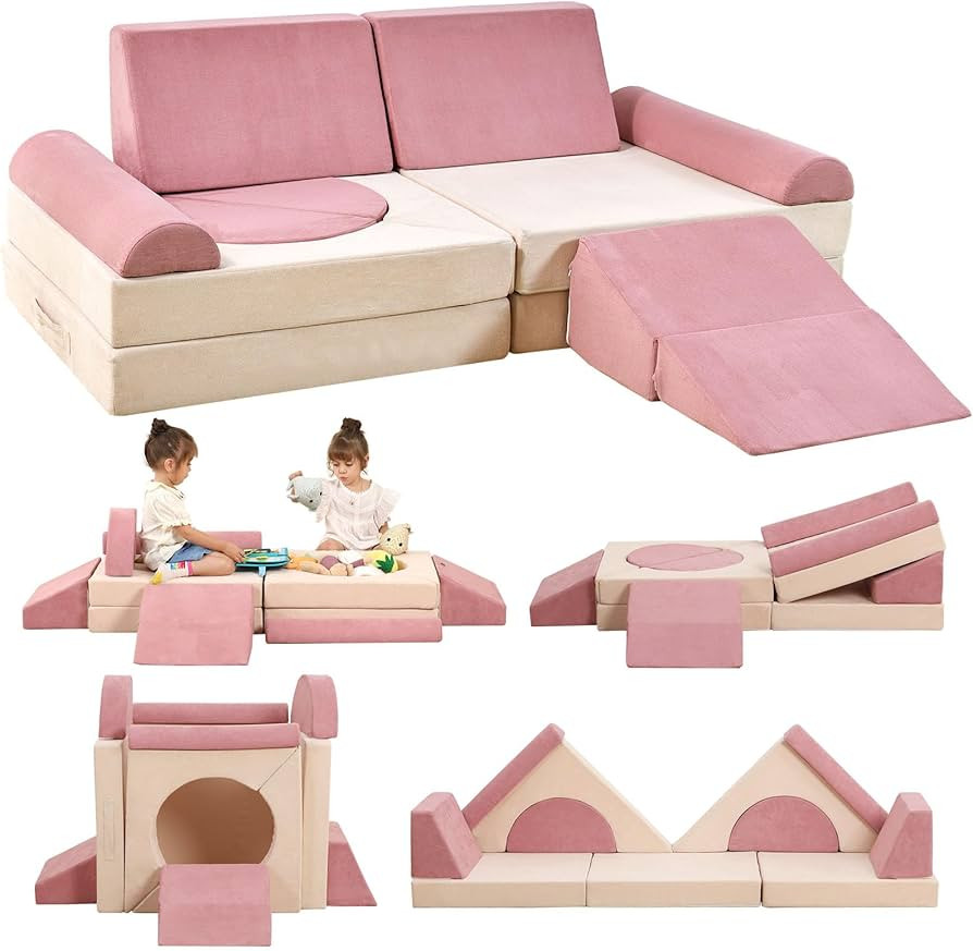 Kids Couch, 12PCS Modular Kids Play Couch, Toddler Couch for Playroom, Convertible Kids Foam Clim... | Amazon (US)