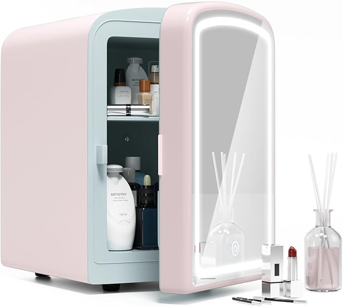 Mini Fridge for Skin Care, 4 Liter Portable Small Fridge with Dimmable LED Mirror, Hot or Cold Pe... | Amazon (US)