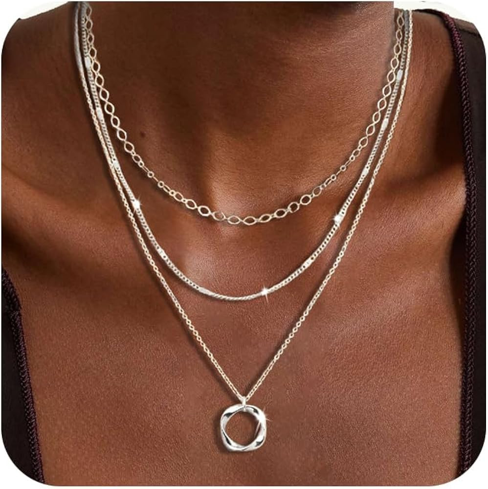 Layered Silver Necklaces for Women, Sterling Silver Stackable Stack Choker Necklaces for Women Tr... | Amazon (US)