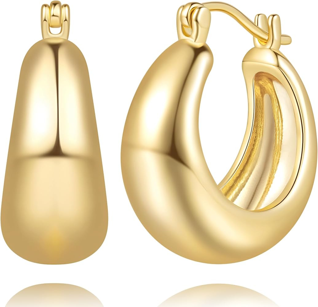 Cossa 14K Gold Hoop Earrings for Women Tapered Design Gold Earrings for Women Chunky Classic and ... | Amazon (US)