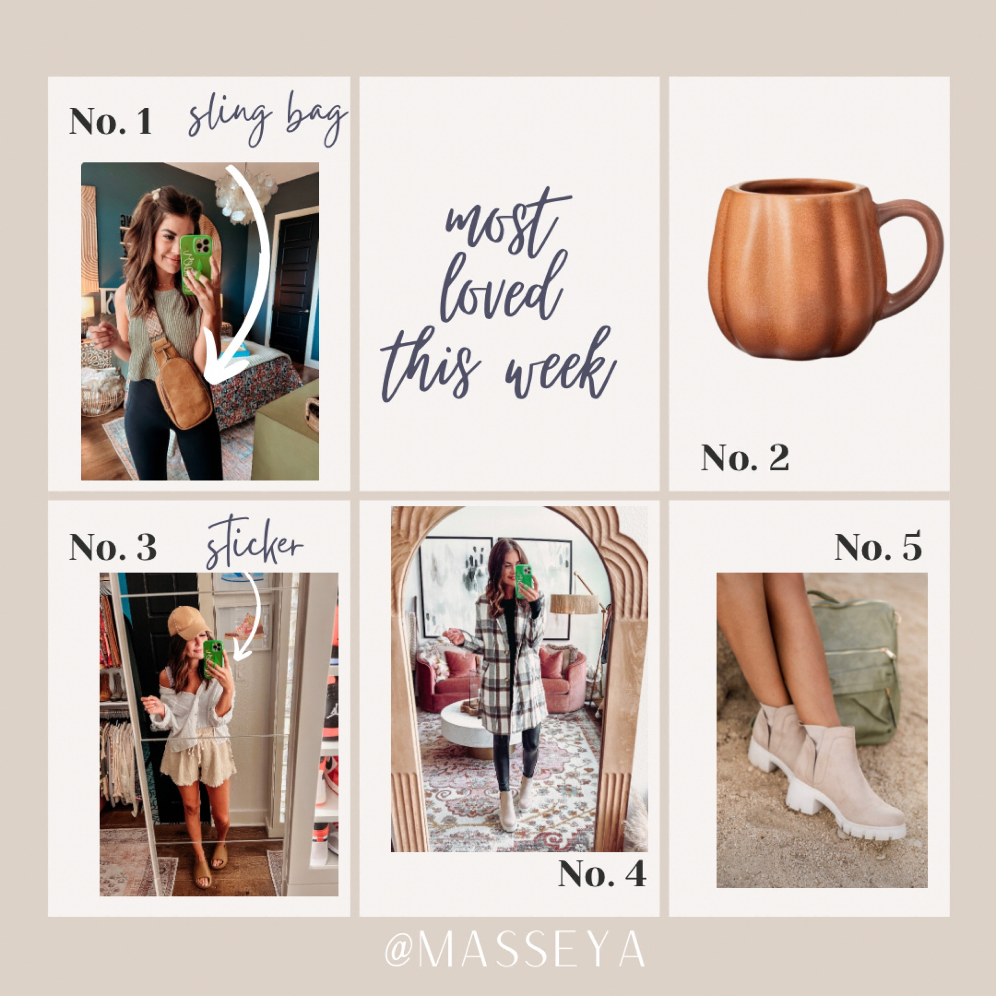 Favorites from this week: 
1) Pink Lily Crossbody Sling Bag | Use code AMBER20
2) Target fall coffee mug
3) 📱 phone sticker
4) Pink Lily Plaid Coat | Use code AMBER20
5) Pink Lily Platform Suede Booties | Use code AMBER20
#fallfashion #fallcoat #falldecor #crossbody

#LTKstyletip #LTKSeasonal #LTKunder100