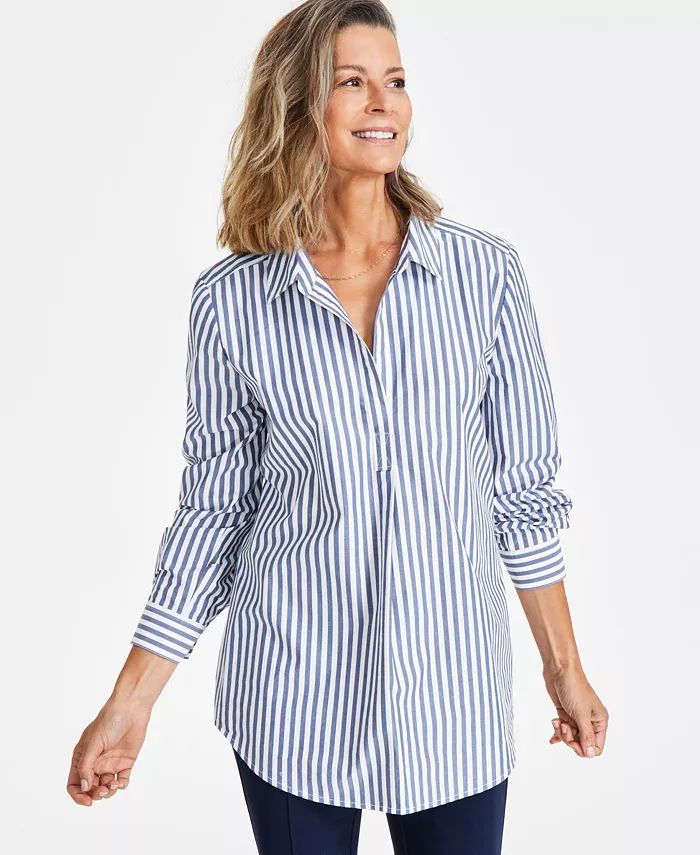 Style & Co Women's Cotton Split-Neck Tunic Popover Shirt, Created for Macy's - Macy's | Macys (US)