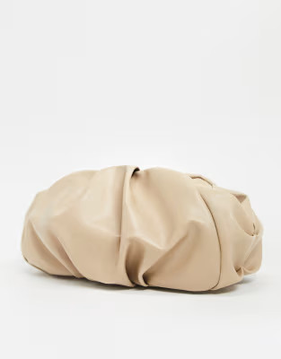 ASOS DESIGN oversized ruched clutch bag in beige | ASOS (Global)
