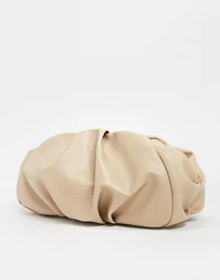 ASOS DESIGN oversized ruched clutch bag in beige | ASOS | ASOS (Global)