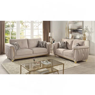 Contemporary Style Upholstery 2PC Livingroom Set Made With Wood In Gold Accent & Beige | Wayfair North America