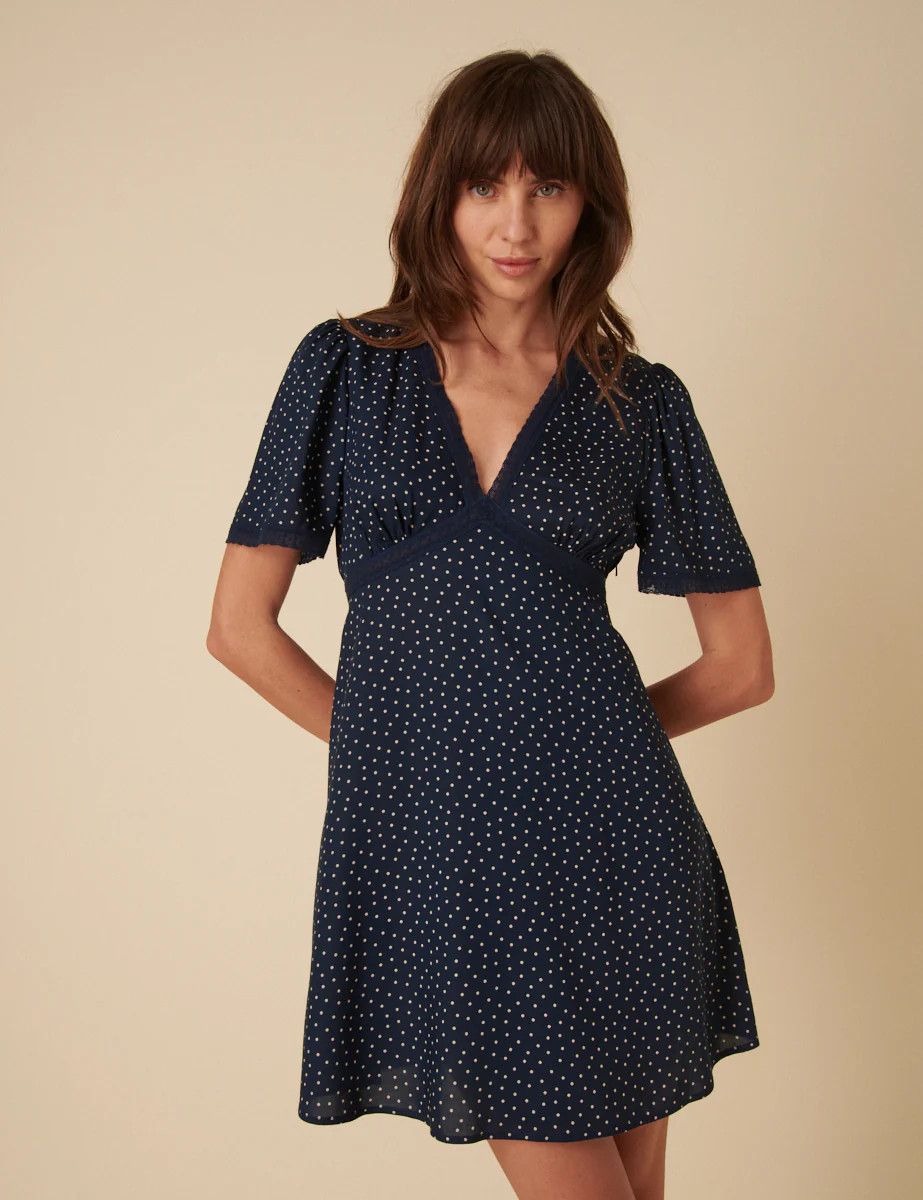 Navy Polka Dot Kharian Mini Dress | Nobody's Child
