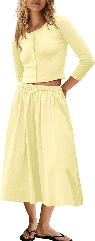 Panadila Womens 2 Piece Lounge Sets Matching Vacation Outfits Ribbed Button Down Cardigan and Ela... | Amazon (US)