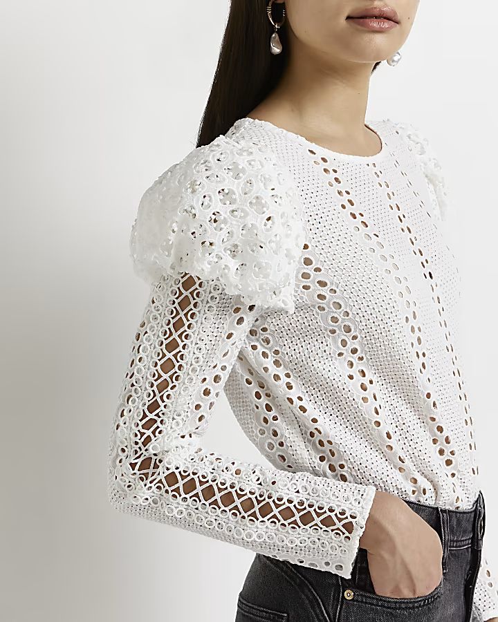 White broderie blouse | River Island | River Island (UK & IE)