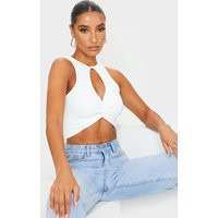 White Slinky Cross Front Key Hole Crop Top | PrettyLittleThing CAN