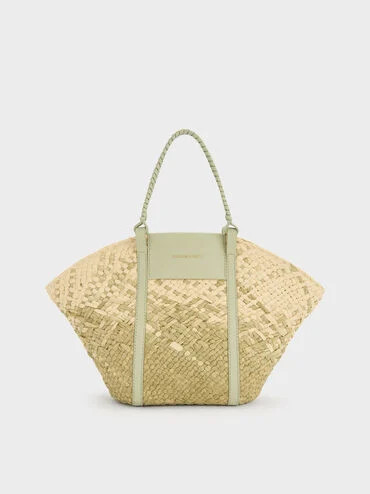 Matcha Green Shalia Raffia Basket Bag | CHARLES & KEITH UK | Charles & Keith UK