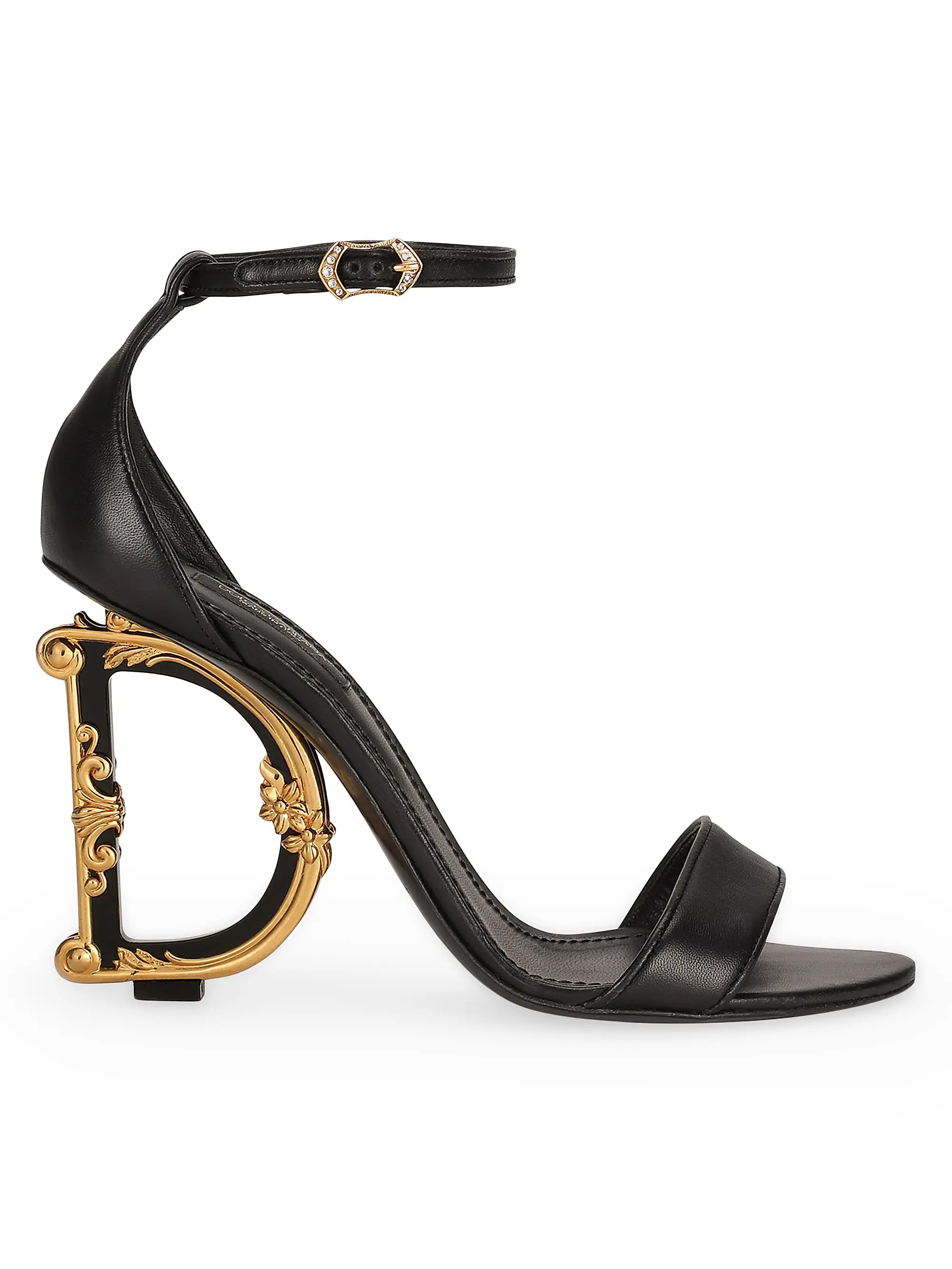 Dolce&Gabbana Sculpted-Heel Baroque DG Leather Sandals | Saks Fifth Avenue | Saks Fifth Avenue