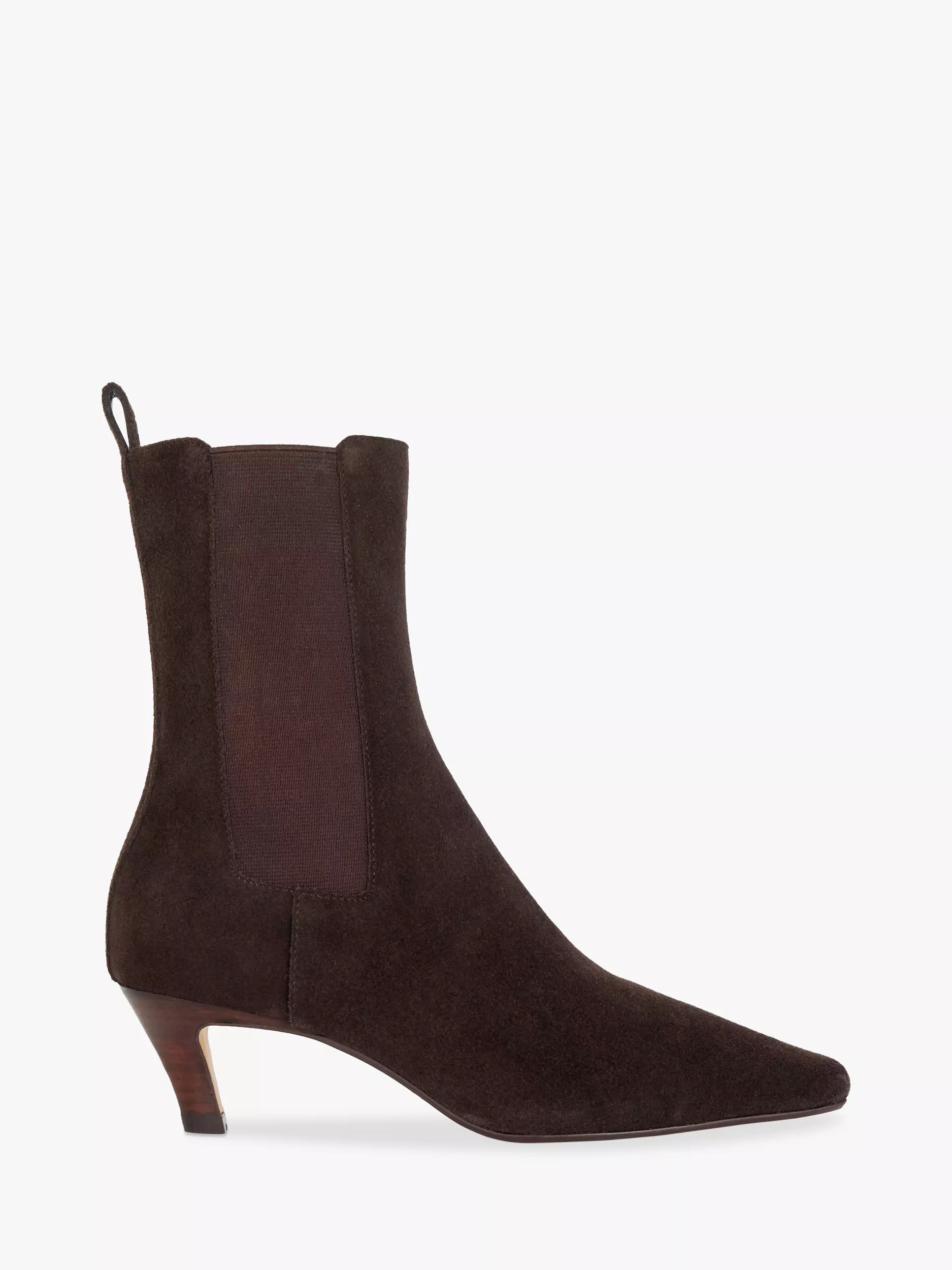 Dune London Odele Suede Pointed Heeled Ankle Boots, Brown | John Lewis (UK)