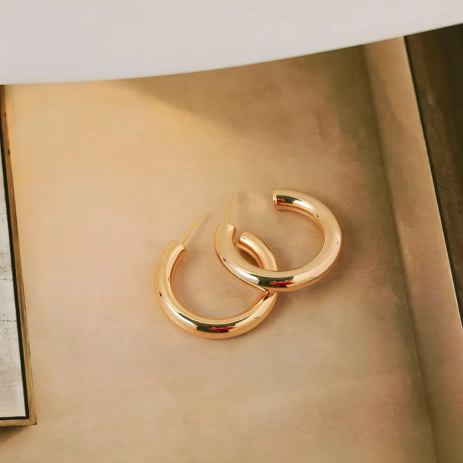 Gold Hoop Earrings in 3 Sizes, Stacking Hoop Earrings, Lightweight Dainty Earring, 14K Gold Plate... | Etsy (US)